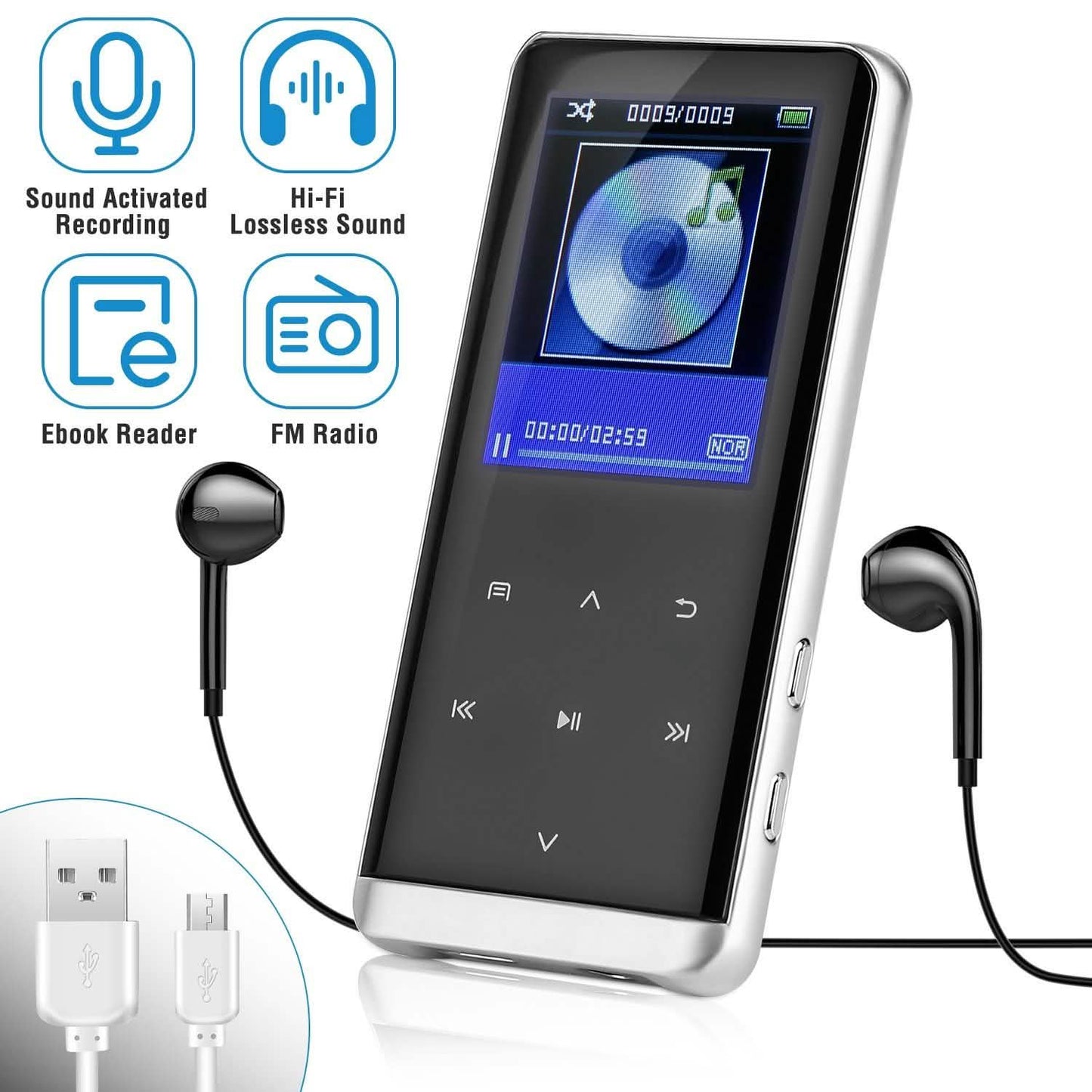 Wireless MP3 Player with Voice Recorder, 32GB Digital Music HiFi
