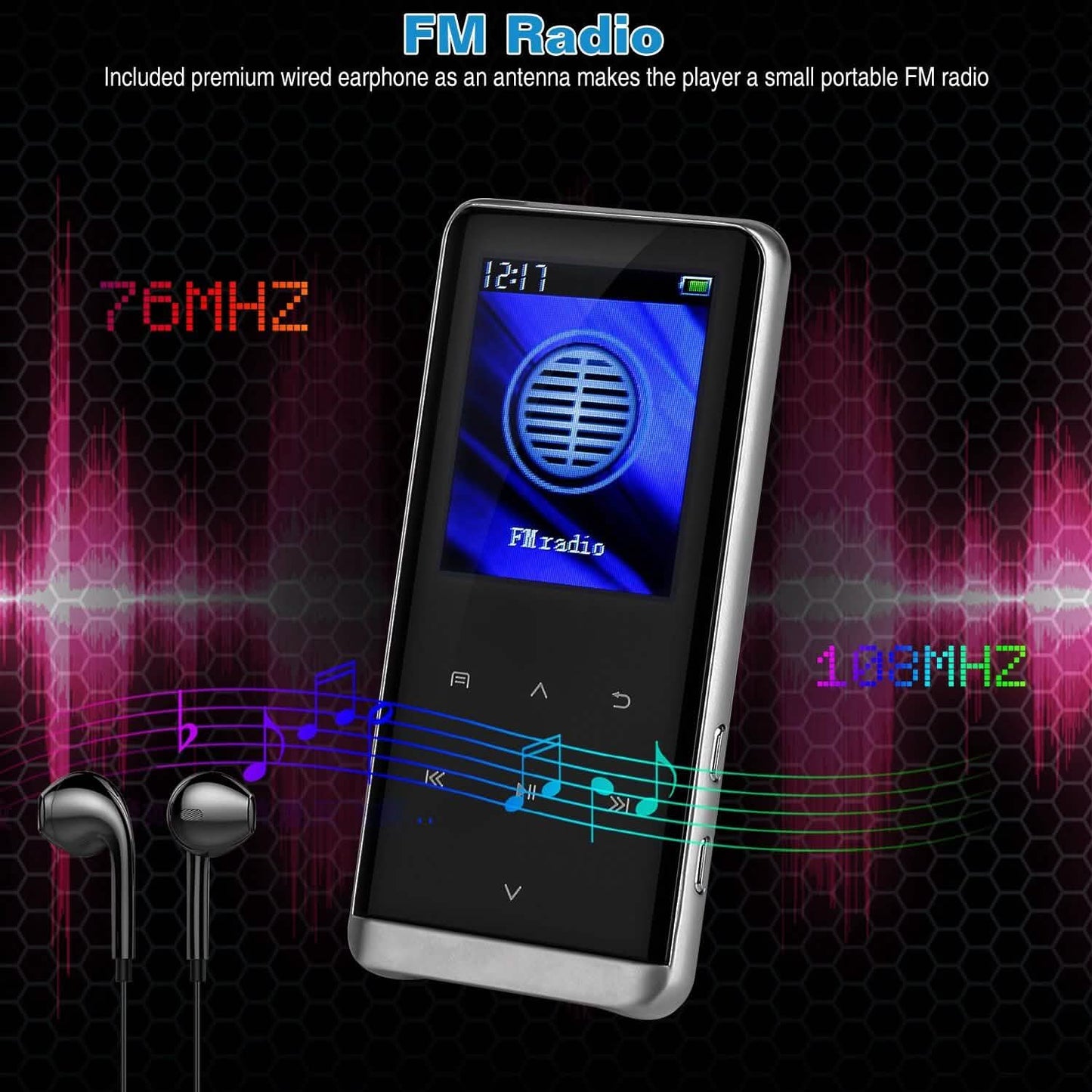 Wireless MP3 Player with Voice Recorder, 32GB Digital Music HiFi